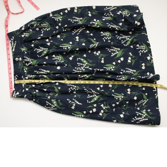 Carolina Herrera Midi Skirt Lilly of the Valley Print Navy Blue Green Cream 4 - Picture 8 of 8